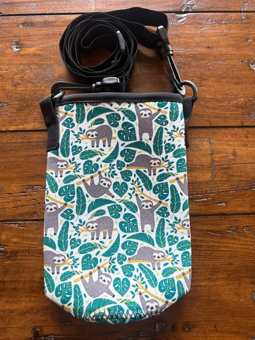 Cute Sloth Crossbody water bottle bag in Teal & Gray